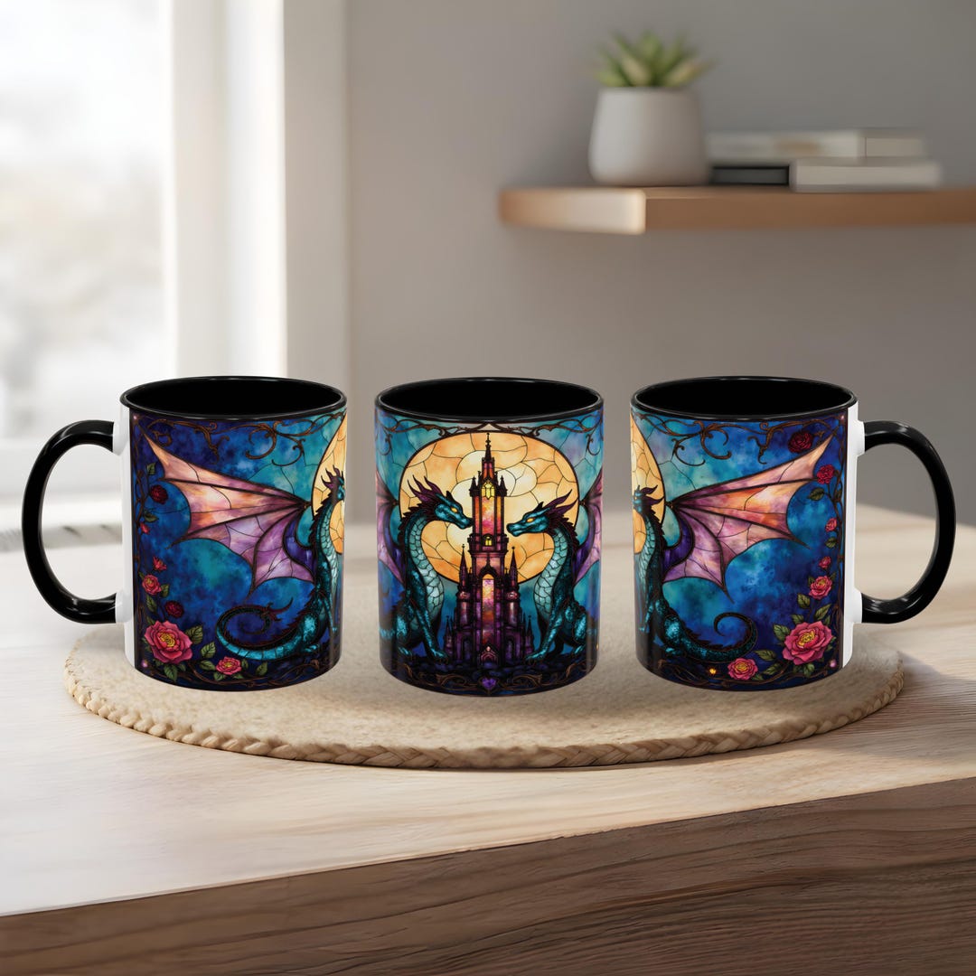 Dragon Faux Stained Glass Mug - Romantasy & Dark Academia Fantasy Gift ...