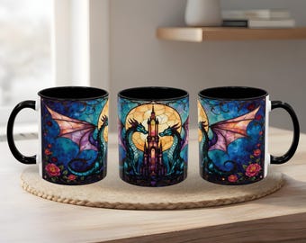 Dragon Faux Stained Glass Mug - Romantasy & Dark Academia Fantasy Gift