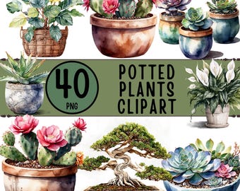 40 potplanten clipartbundel - aquarel kamerplanten png (digitale download)