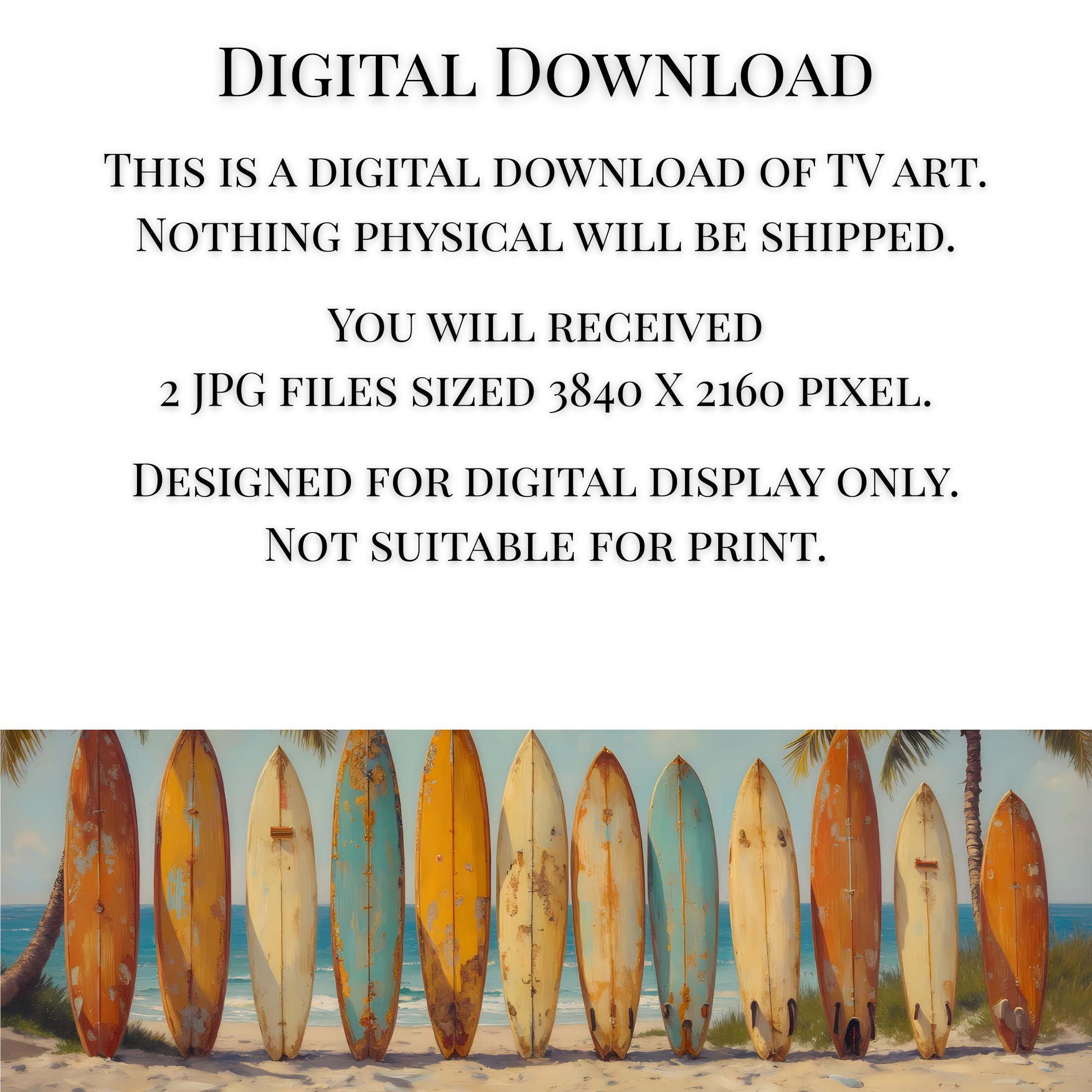 Vintage Surfboard Beach Scene - Coastal Frame TV Art (digital