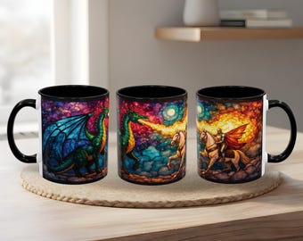 Dragon Knight Stained Glass Mug - Fantasy Lover Gift
