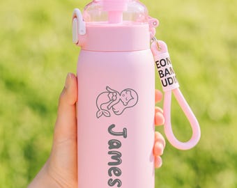 Botella de agua infantil personalizada con grabado, vaso de acero inoxidable personalizado con nombre, vaso para niños, regalo de cumpleaños o Navidad para niños pequeños