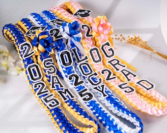 Personalized Graduation Lei with Name, Braided Satin Ribbon Custom Lei, Senior Night Gift, 2025 Graduation Keepsake Lei