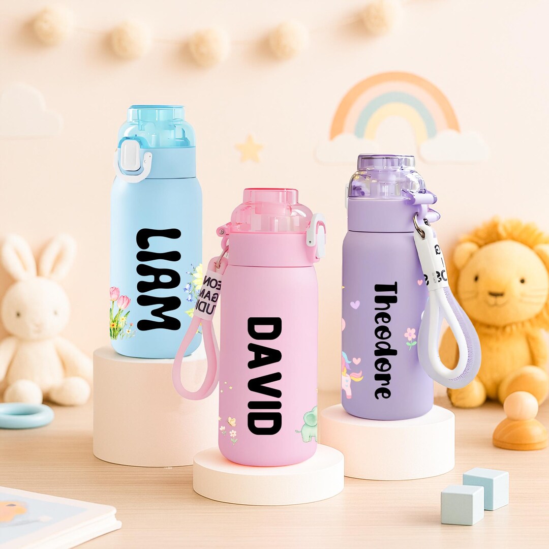 Personalized Kids Water Bottle, Custom Name 20oz Stainless Steel ...