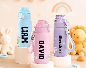 Personalized Kids Water Bottle, Custom Name 20oz Stainless Steel Tumbler, Water Bottles for Boys & Girls, Back to School Gift