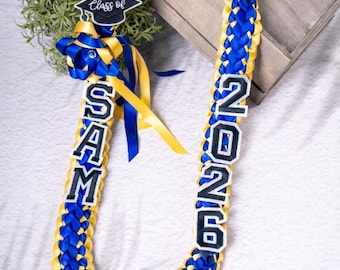 2026 Graduation Lei with Name, Braided Satin Ribbon Personalized, Senior Night Gift Lei, Personalized Custom Lei for Graduation