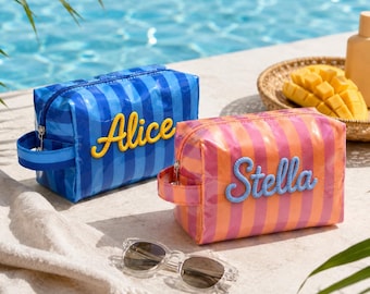 Bolsa de piscina de PVC con monograma personalizado, neceser impermeable, organizador de maquillaje de viaje personalizado, bolsa de aseo, regalo de vacaciones para ella.