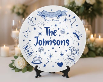 Custom Wedding Platter with Names, Date & Location, Personalized Bridal Gift for Bride and Groom, Newlyweds Keepsake, Bridal Shower Décor