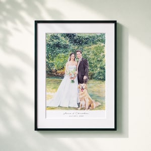 Portraits personnalisés à l'aquarelle, portrait de couple avec animal de compagnie, cadeau de Noël, portraits de chat, portraits de chien, art commémoratif d'animal de compagnie, cadeau d'anniversaire pour lui