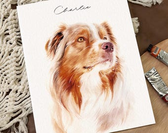 100% Hand-Painted Watercolo Dog Portrai, Custom Pet Portrait from Photo, Cat Portrait,Dog Painting,Pet Memorial Gift,Pet Lover Gift,Pet Loss