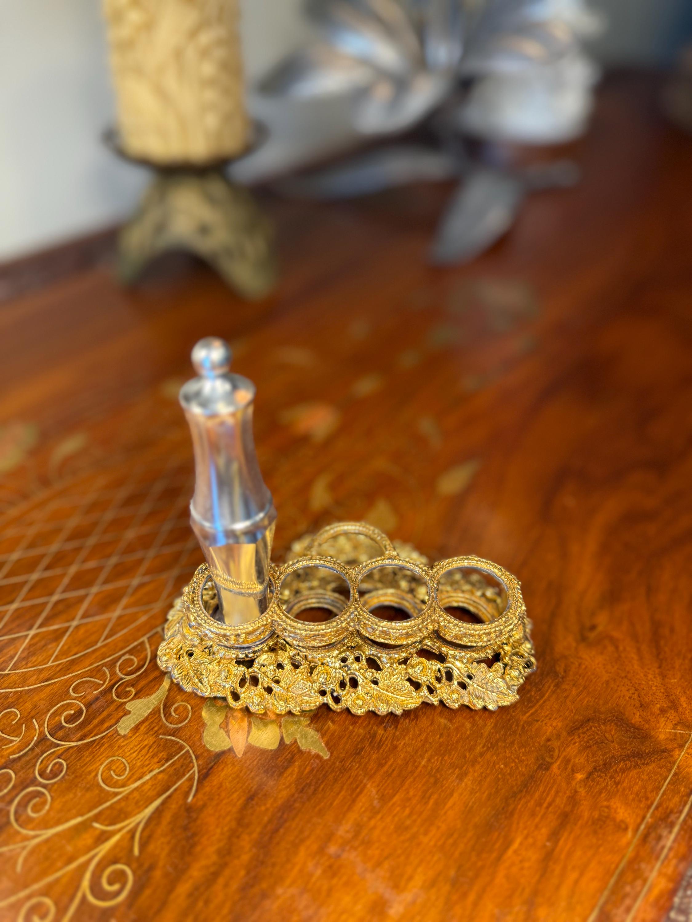 Vintage Hollywood Regency Lipstick Holder * Gold Ormolu Style Vanity Organizer