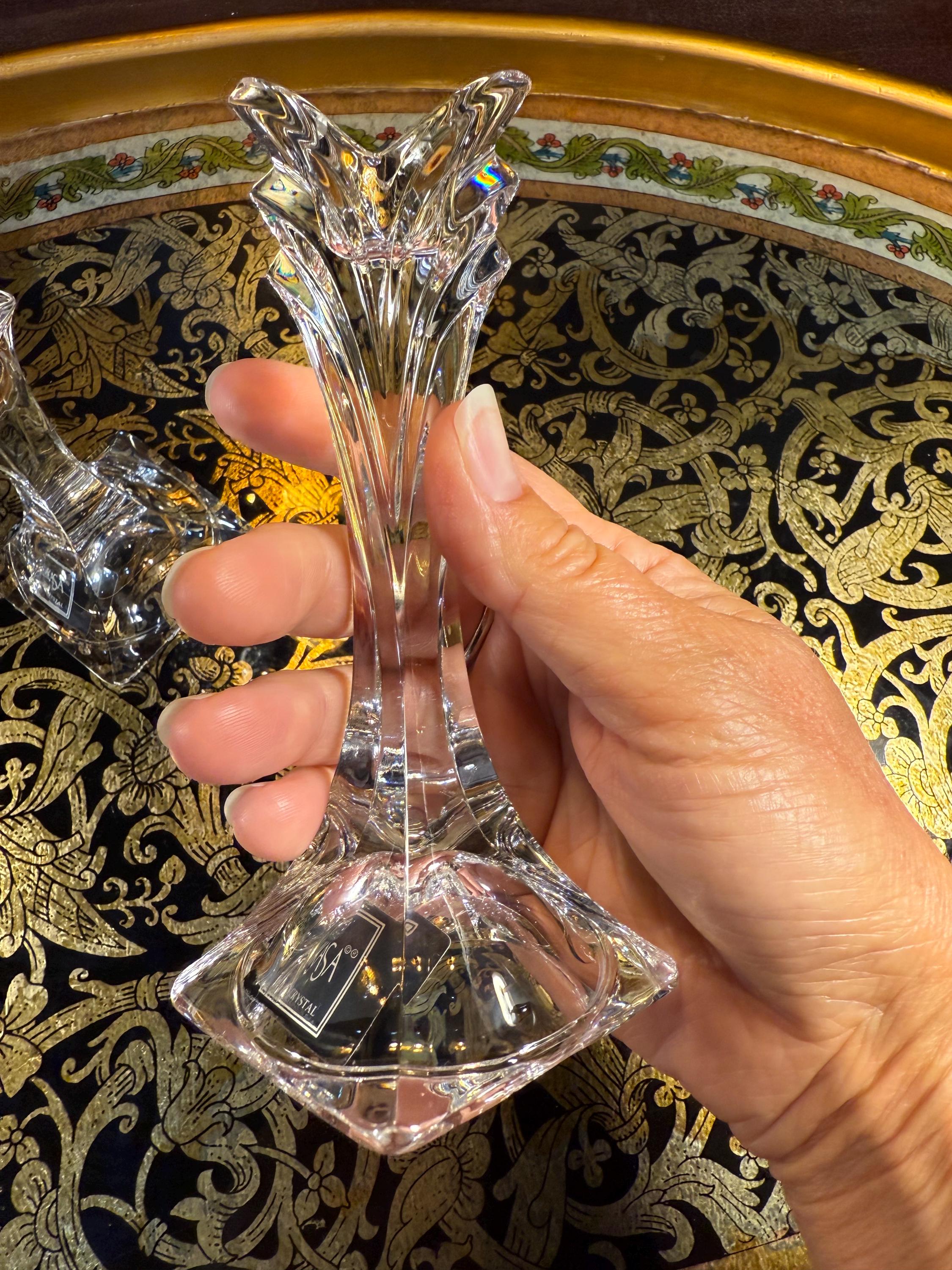 Mikasa Lead Crystal Candle Holders – Art Deco Style Pair  display picture 1