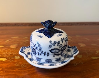 Vintage Brandenburg Butter Dish • Blue & White Porcelain Floral Covered Dish