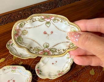 Antique Nippon Butter Pats Set of 5 • Hand Painted Porcelain Salt Cellars