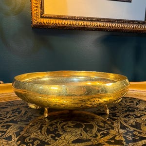 Vintage Solid Brass Footed Bowl: Mid-Century India Decor, 7&quot;