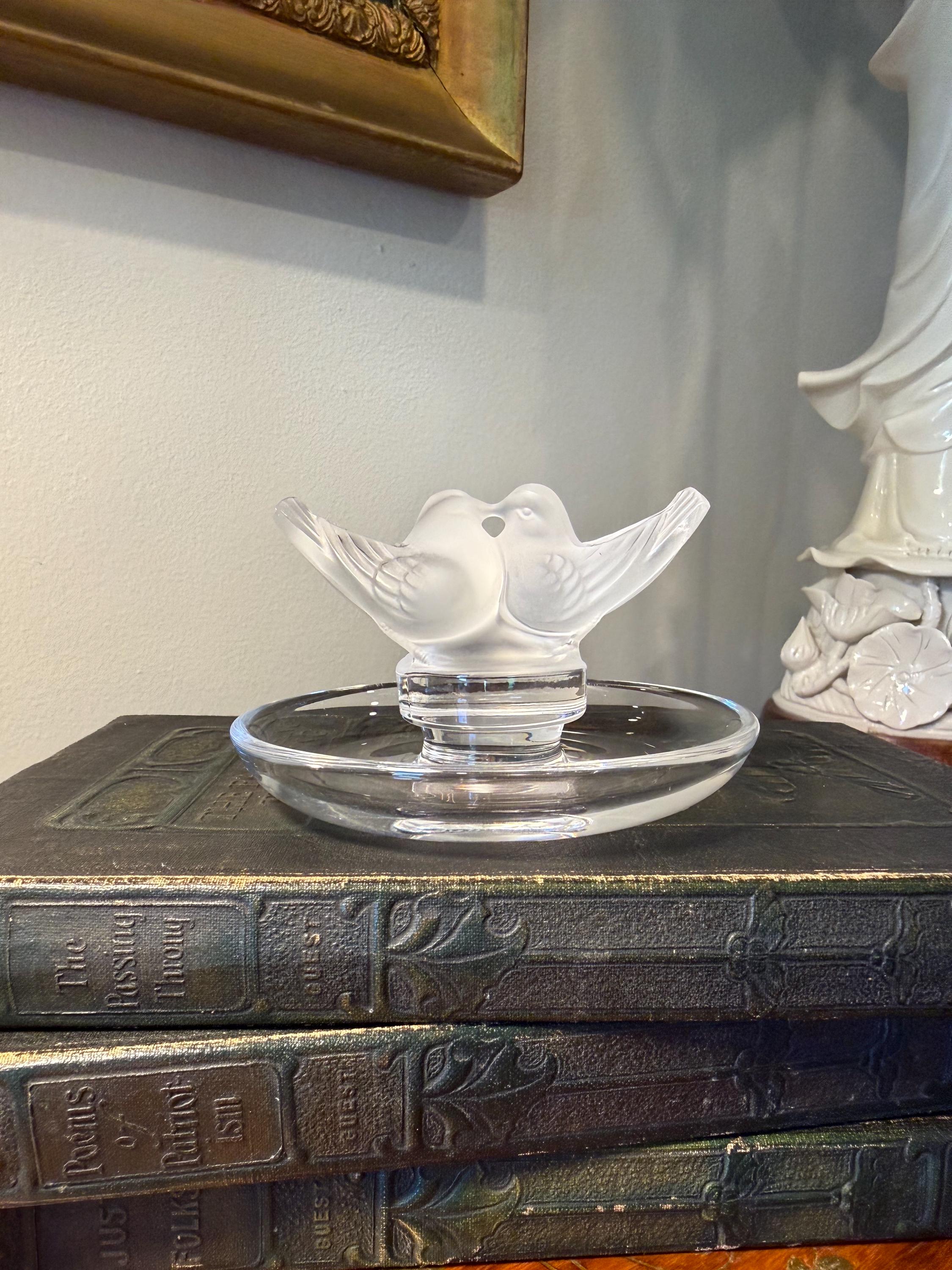 Lalique Deux Colombes Ring Dish Crystal Lovebirds Trinket Tray Signed…
