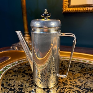 1930s Silver Plated Coffee Pot | 24 oz Teapot with Bakelite & Brass Finial | Vintage Art Deco Server