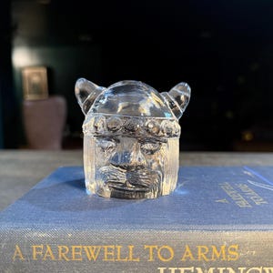 Vintage Scandinavian Pressed Crystal Viking Paperweight – Gullaskruf Mid-Century Décor