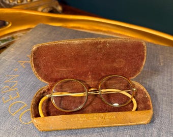 Antique 12K Gold-Filled Round Eyeglasses with Dr. Smith Case: Victorian Spectacles