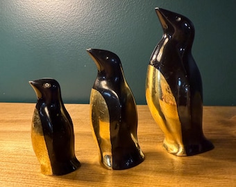 Vintage Brass Penguin Figurines: MCM Collectible Decor, Set of 3