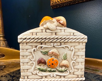 Vintage Mushroom Napkin Holder | 1970s Basket Weave Ceramic