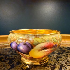 Hand Painted Aynsley Orchard Gold Sugar Bowl: 24k Gold Interior, English Bone China