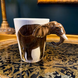 Whimsical 3D Elephant Mug – World Market Ceramic Coffee Cup, 10 oz, Sculpted Handle, Animal Lover Gift