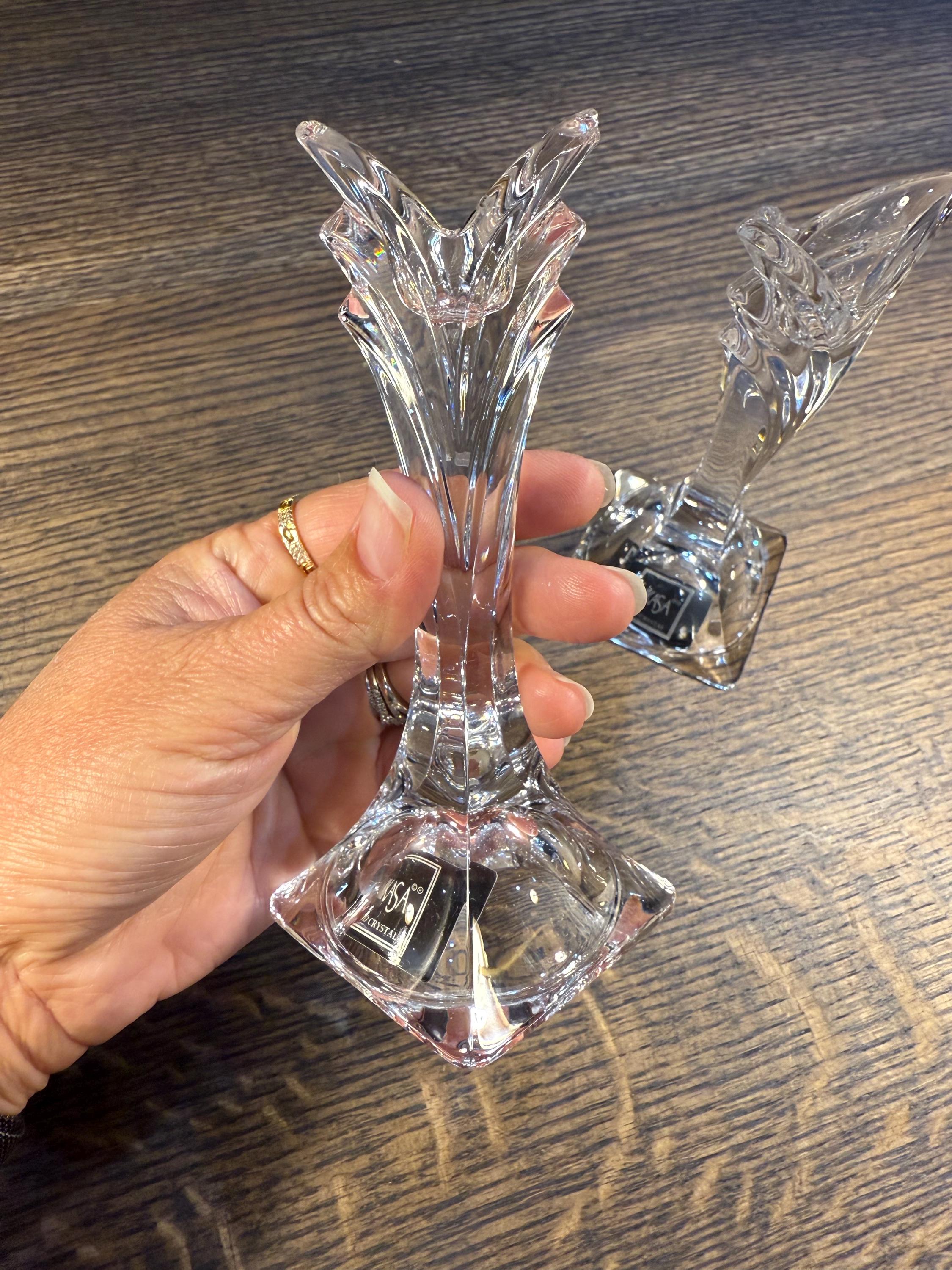 Mikasa Lead Crystal Candle Holders – Art Deco Style Pair  display picture 1