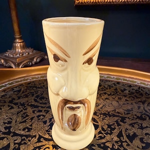 Vintage 1950s Tiki Mug – 7.25” Tall Ceramic Face Mug, 15 oz Capacity Barware