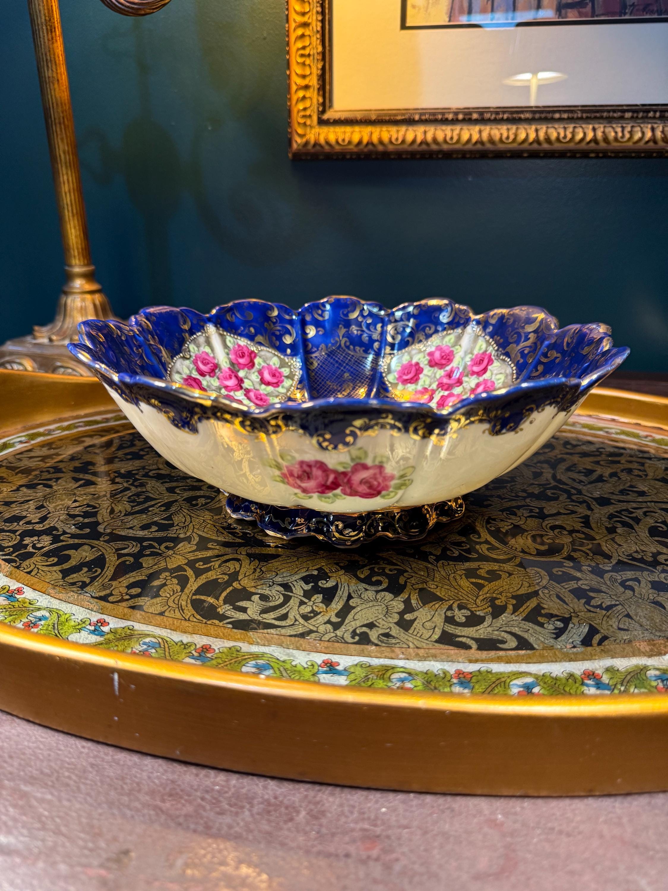 青いバラデザイン 食器セット Vintage Blue Rose Bowl - Etsy