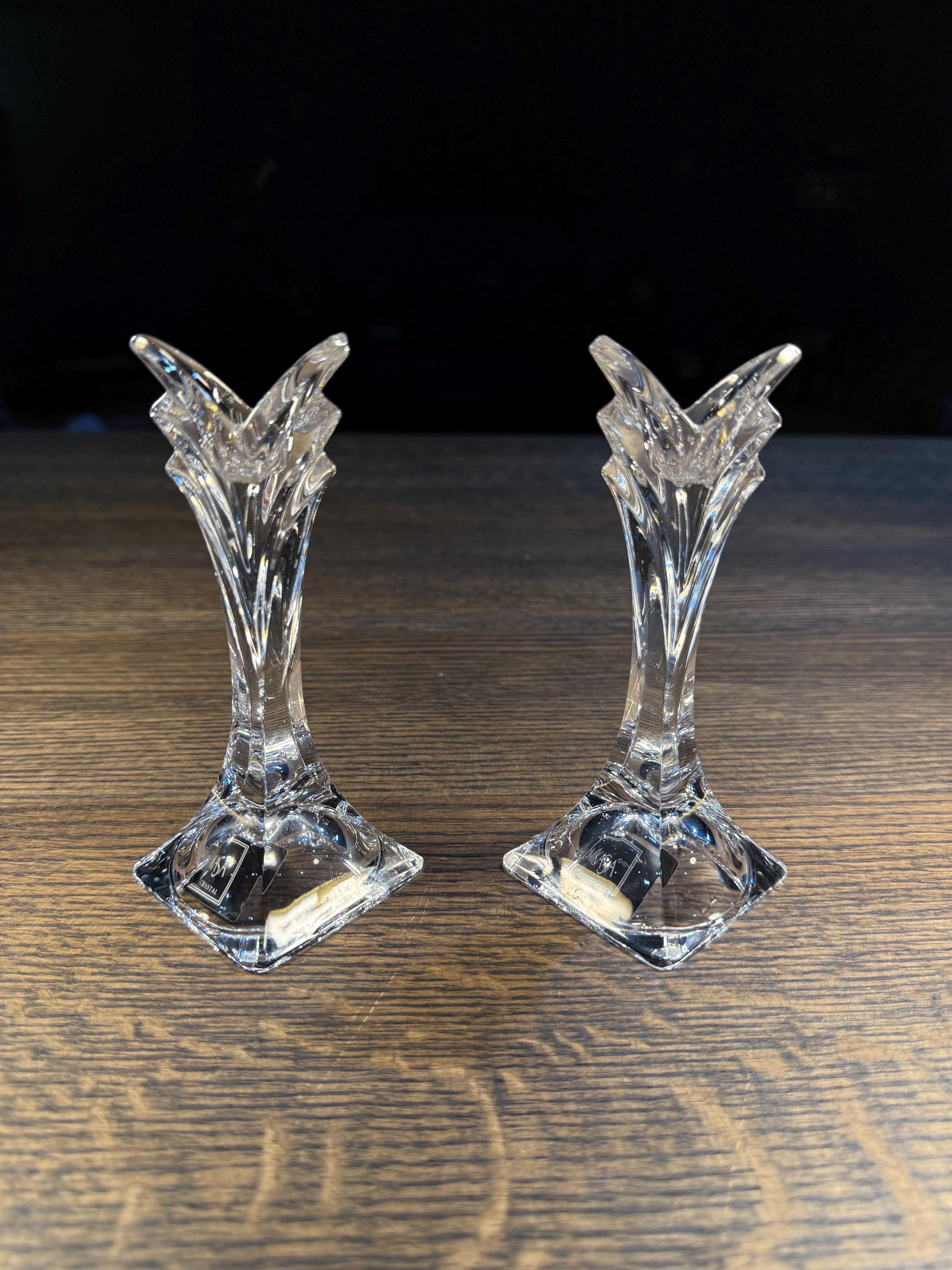 Mikasa Lead Crystal Candle Holders – Art Deco Style Pair  display picture 1