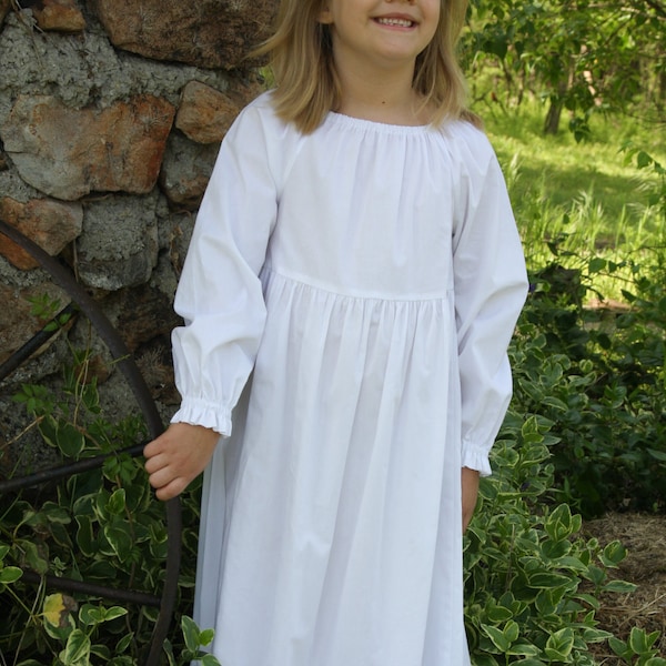 Girls Handmade Long Classic White Cotton Long Sleeve Peasant Petticoat Dress Size 2-8