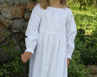 Girls Handmade Long Classic White Cotton Long Sleeve Peasant Petticoat Dress Size 2-8