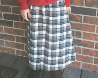 Girls Long Modest A-line Thick Gray Plaid Flannel Skirt Size 5/6