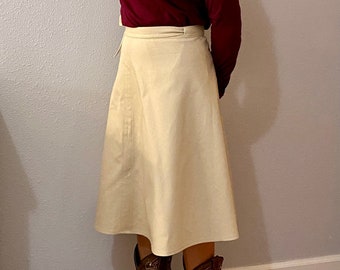 Womens Modest Below the Knee Khaki Twill A-line Wrap Skirt Size Small