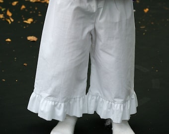 Infant, Toddler, and Girls Custom Made White Cotton Ruffled Pantaloons Bloomers Sizes 1-16