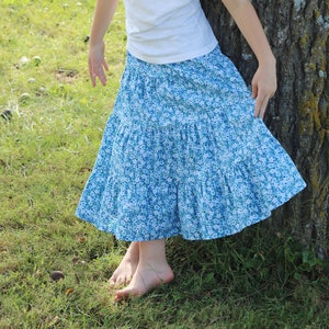 Girls Modest Tiered Peasant Prairie Skirt Choose Your Fabric Color and Print Sizes 3-18 image 1