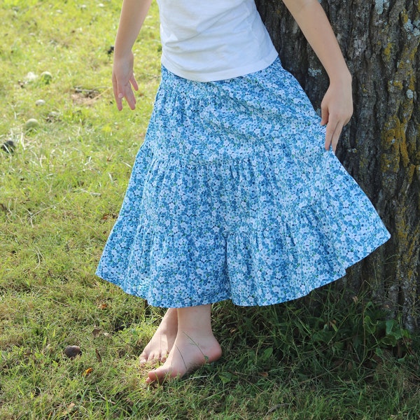 Girls Modest Tiered Peasant Prairie Skirt - Choose Your Fabric Color and Print - Sizes 3-18