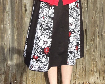 Women's Handmade Knee Length Black, White, and Red A-line Skirt Size 8/10