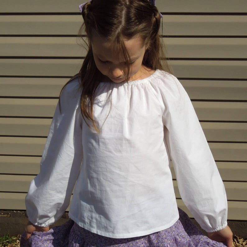 Baby, Toddler and Girls Classic Handmade White Cotton Peasant Blouses Multiple Sleeve Lengths and Sizes LS - no ruffles