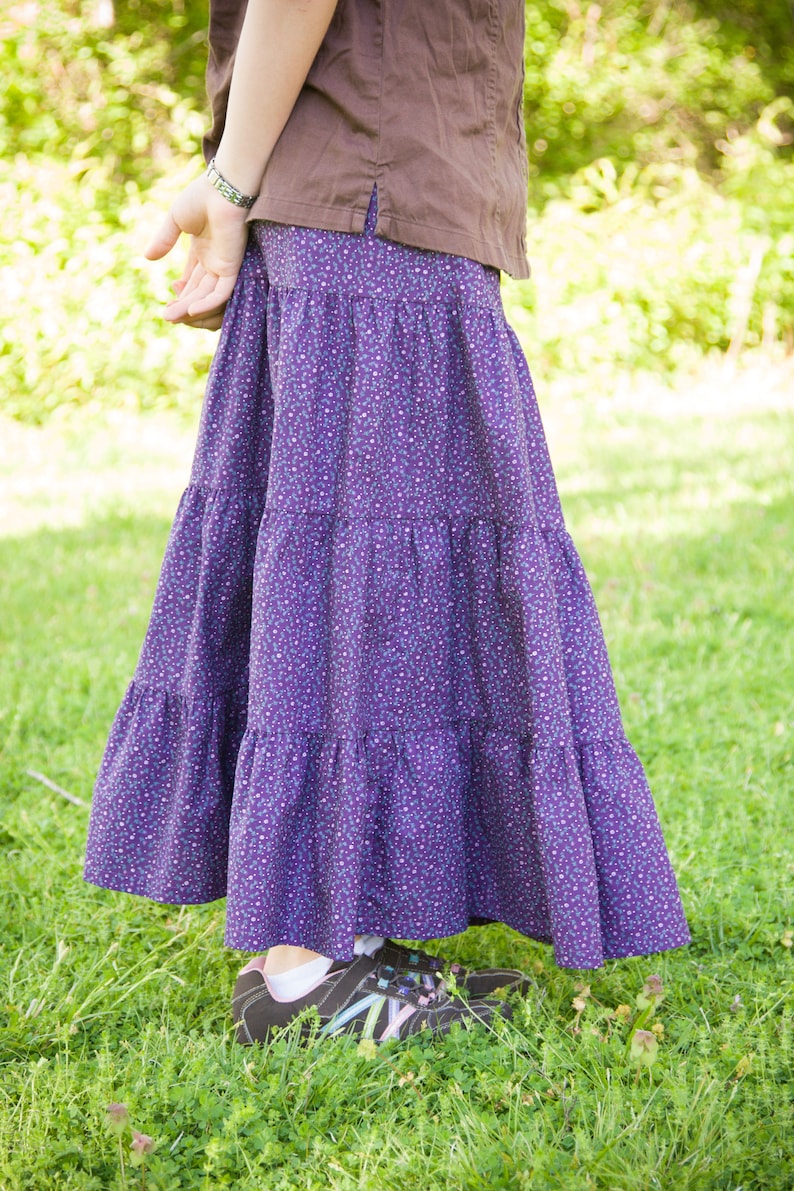 Girls Modest Tiered Peasant Prairie Skirt Choose Your Fabric Color and Print Sizes 3-18 image 2