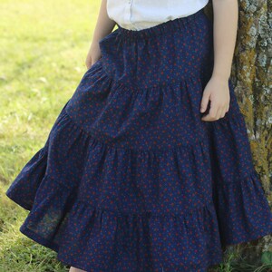 Girls Modest Tiered Peasant Prairie Skirt Choose Your Fabric Color and Print Sizes 3-18 image 3