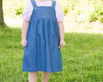 Little Girls Handmade Long Modest Blue Jean Denim Overall Jumper Multiple Sizes