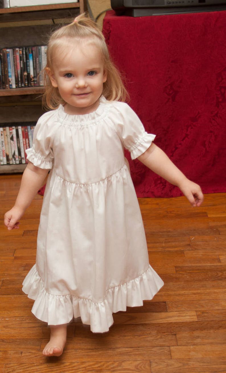 Girls Long Modest Easter Special Occasion Handmade White Cotton Short Sleeve Ruffled Peasant Dress Size 2-8 Ruffles Sleeves/Neck