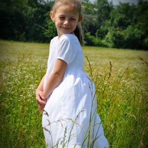 Girls Long Modest Easter Special Occasion Handmade White Cotton Short Sleeve Ruffled Peasant Dress Size 2-8 image 2