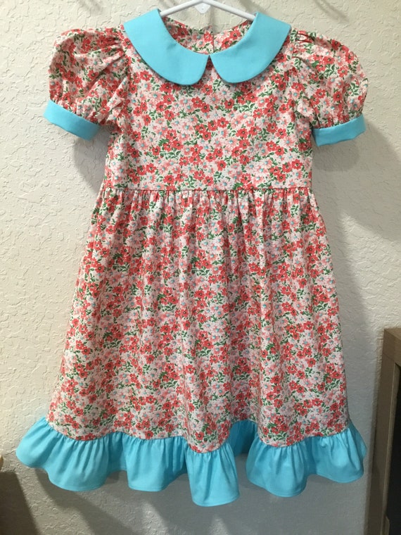 Girls Long Modest Spring Easter Dress with Puffed Sleeves and Peter Pan Collar - Choose Your Size and Fabric