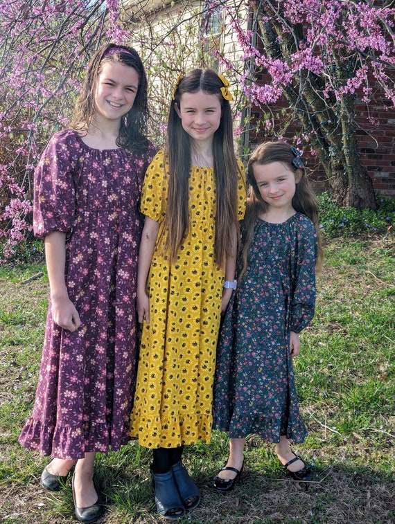 Girls Long Elastic Waist Full Skirt Peasant Dresses With or Without Ruffles Sizes 4 12 Etsy