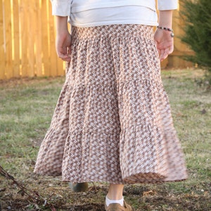 Girls Modest Tiered Peasant Prairie Skirt Choose Your Fabric Color and Print Sizes 3-18 image 10