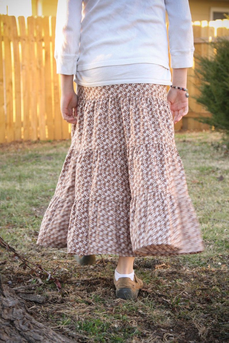 Girls Modest Tiered Peasant Prairie Skirt Choose Your Fabric Color and Print Sizes 3-18 image 10