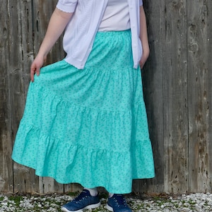 Ladies Long Modest Cotton Print Tiered Peasant Skirt - You Choose Size, Length, and Color